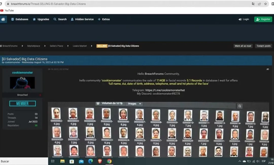 Data of 5.1 Million Salvadorans for Sale on the Web for $250 — Datos de 5.1 millones de salvadoreños a la venta en la web por $250