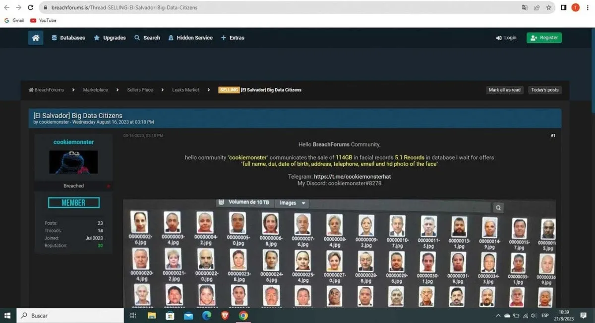 Data of 5.1 Million Salvadorans for Sale on the Web for $250 — Datos de 5.1 millones de salvadoreños a la venta en la web por $250