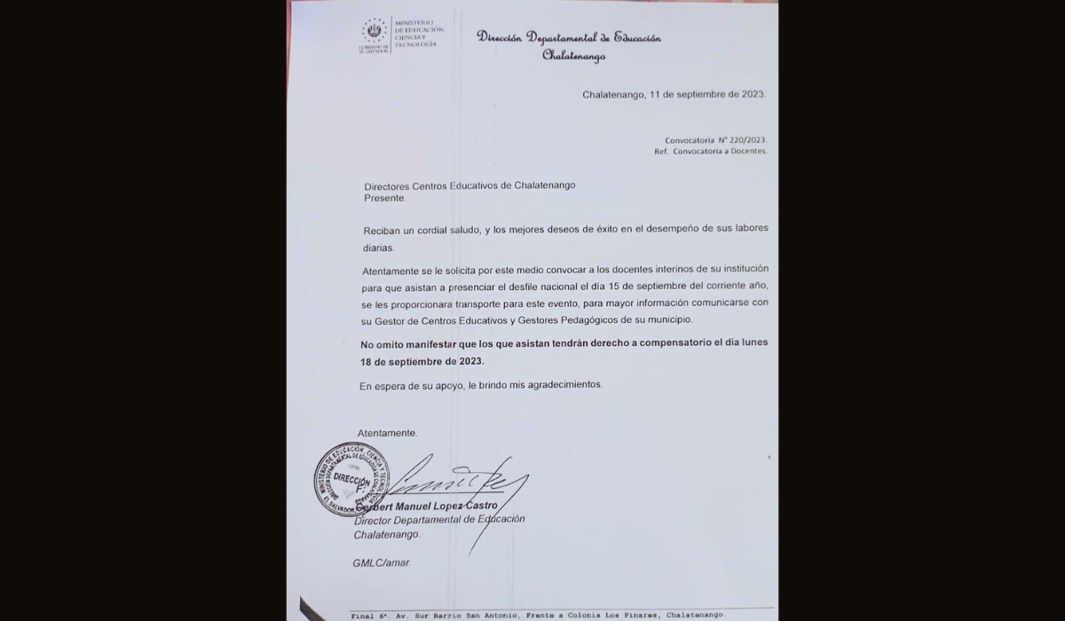 Pressure Reported on Teachers to Attend the Official Event on September 15th — Denuncian presión a maestros para que asistan al evento oficial del 15 de septiembre