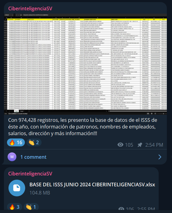 Hacker Group Leaks Database of 974,428 ISSS Contributors — Grupo de hackers filtra base de datos de 974,428 cotizantes del ISSS