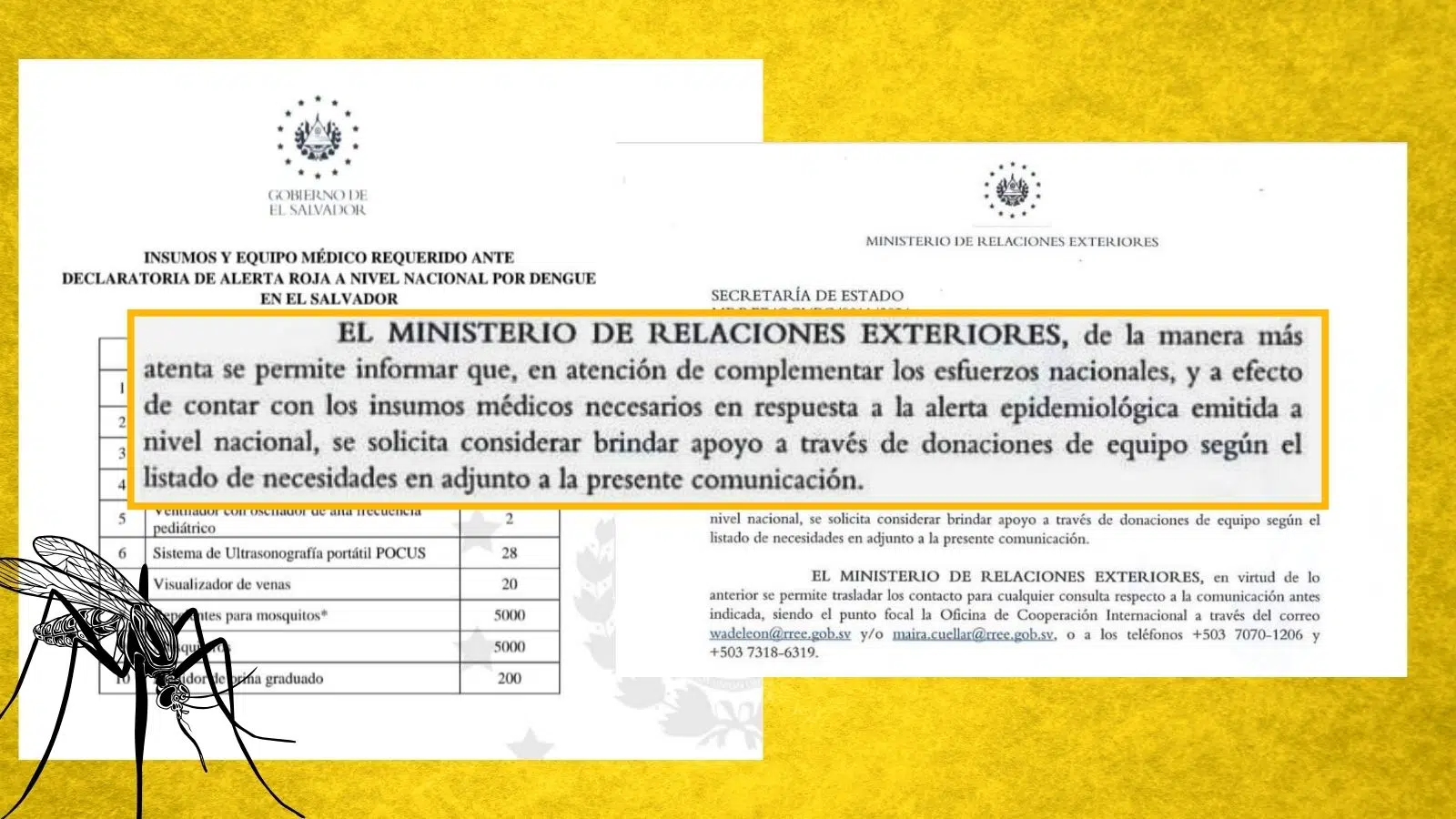 Government of El Salvador requested international donations of supplies to address dengue emergency — Gobierno de El Salvador pidió donaciones internacionales de insumos para atender emergencia por dengue