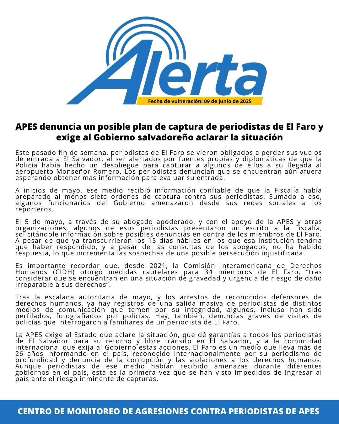 APES Calls Out Possible Plan to Arrest El Faro Journalists — APES denuncia posible plan de captura de periodistas de El Faro