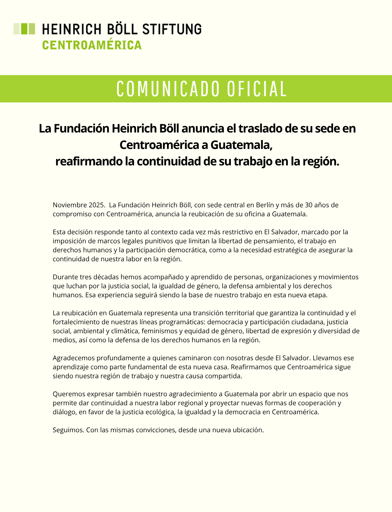 Heinrich Böll Foundation Withdraws Its Headquarters from El Salvador and Relocates to Guatemala — Fundación Henrich Böll retira su sede de El Salvador y la traslada a Guatemala